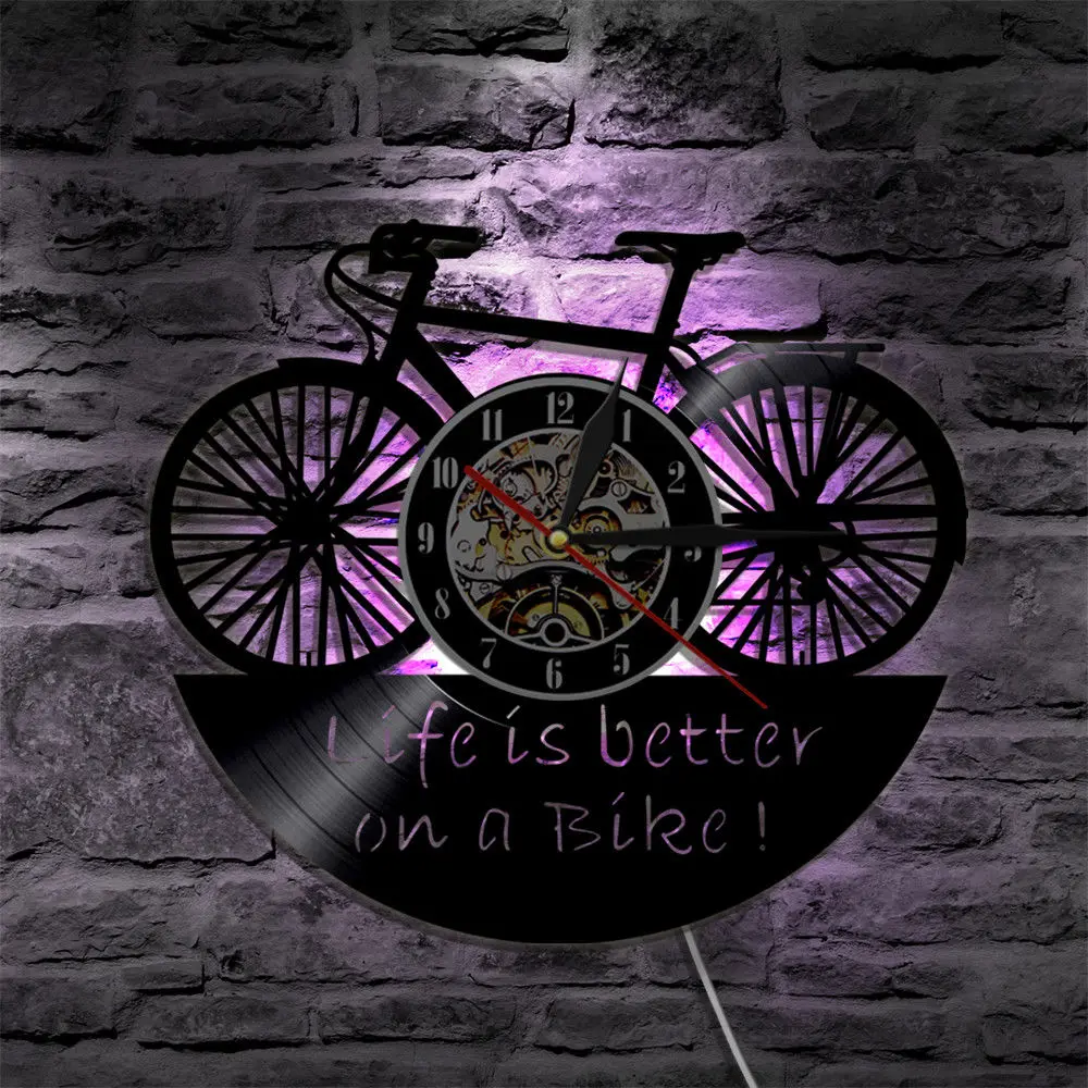 A Bike LED Wall Clock Modern Design Classic CD Watch Mute 3D Decorative