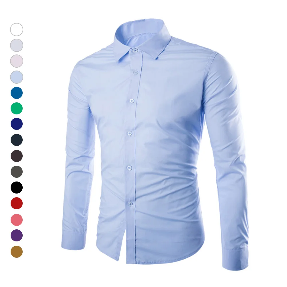 

Spring Autumn Men Shirt Long Sleeve Solid Color Easy-care Anti Crease Man Casual Shirts M-3XL NFE99