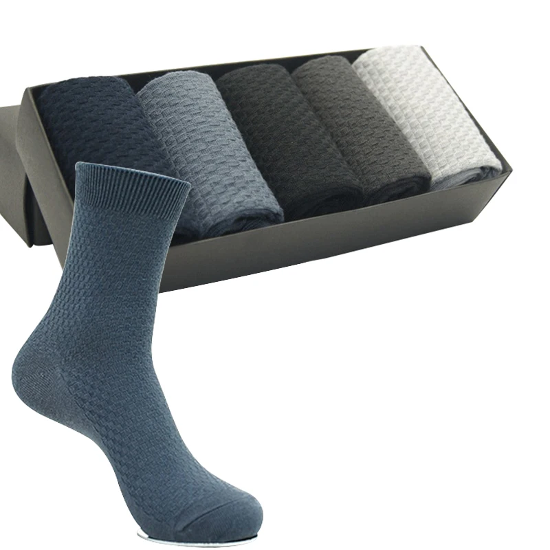 

5 Pairs Men Dress Bamboo Socks Male Brand Quality Small Squares Business Long Socks Men Socks Anti-bactrial Deodorant Male Meias