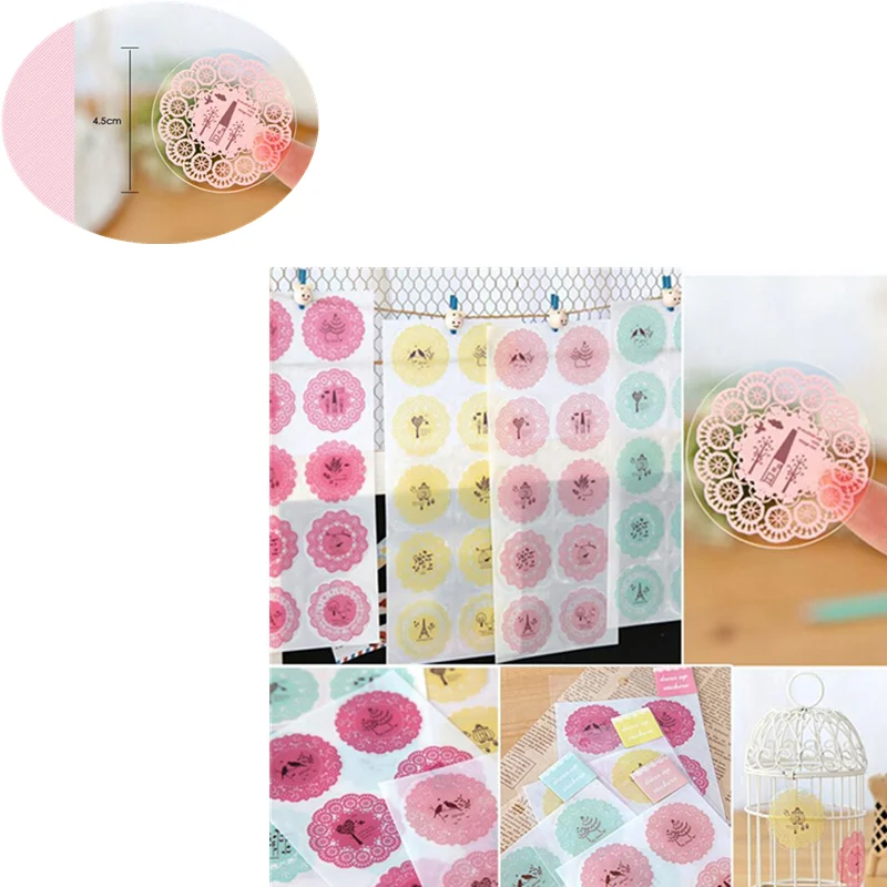 

Transparent Decorative Photo Album Diary Diy Stationery Stickers 10 Stickers Scrapbook Round Lace Bird Flower Memo Stickers HOT