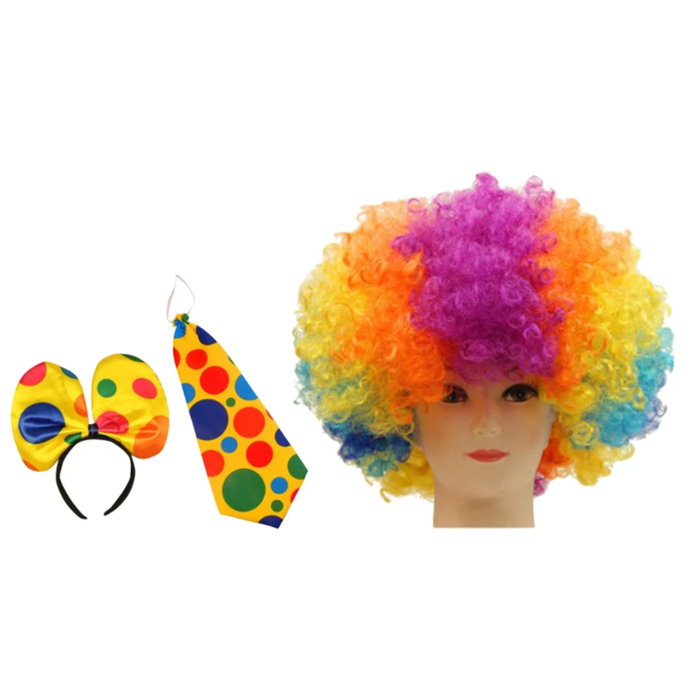 1 комплект из 3 предметов, костюм клоуна, Забавный Милый причудливый парик клоуна, костюм клоуна с галстуком-бабочкой, повязка на голову клоуна для девочек-подростков