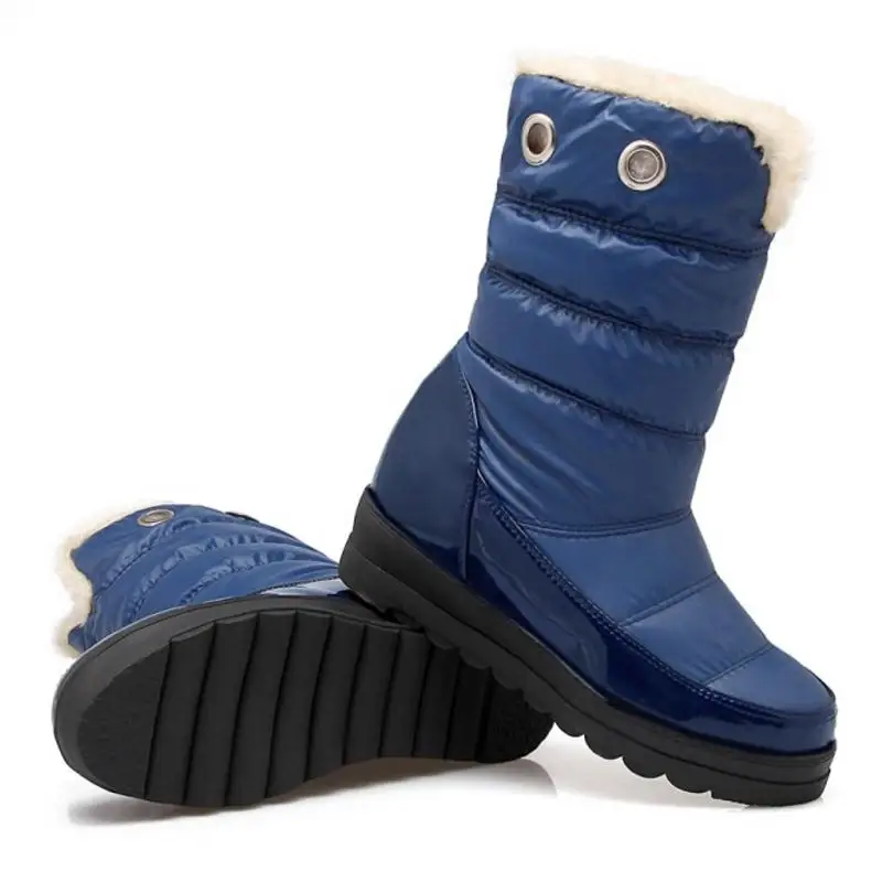 KemeKiss/русские зимние ботинки; женские ботинки с плюшевой подкладкой; теплые зимние ботинки; Новинка; брендовая Водонепроницаемая женская обувь на меху с круглым носком; размеры 34-43 - Цвет: Синий