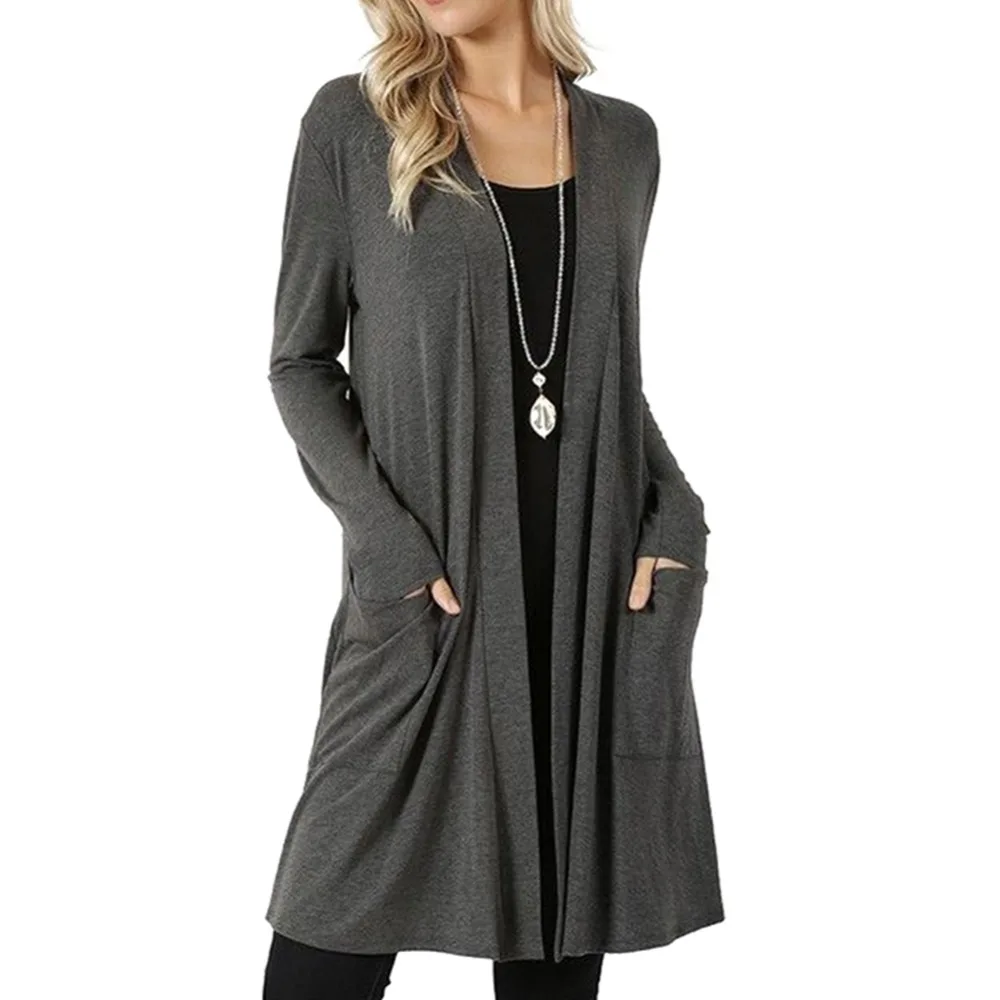 

Autumn Spring Knitted Cardigan Sweater Women Long Sleeve Casual Loose Big Pockets Long Jumper Knitwear Sweater Outerwear