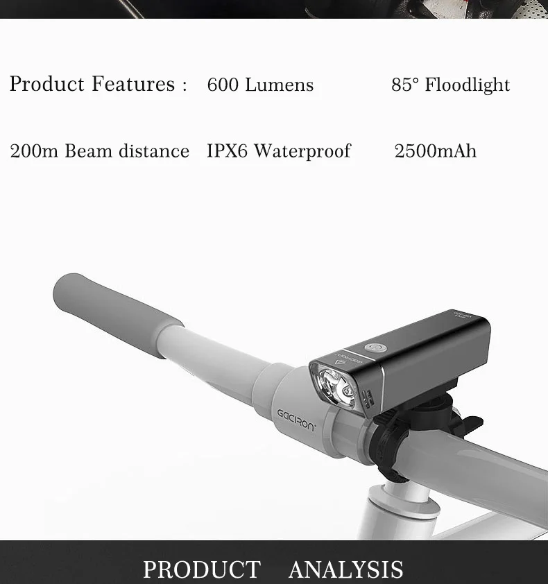 Perfect GACIRON Bike Bicycle Light Cycling 600 Lm Front Lights Bike Handlebar LED Flashlight USB Rechargeable IPX6 Lamp Headlight 5 Mode 10
