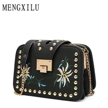 MENGXILU Fashion Embroidery Women Messenger Bag Ladies Leather Crossbody Bags High Quality Chains Women Handbags Rivet Sac Main