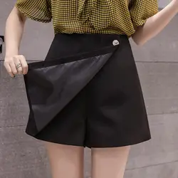 2019 Новая мода однобортный A-Line женские шорты, юбки весна лето повседневные шорты с высокой талией женские брюки-кюлоты