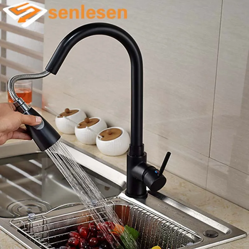 

Oil Rubbed Bronze Pull Out Spout Kitchen Faucet Single Handle Hole Vessel Sink Mixer Tap Deck Mounted