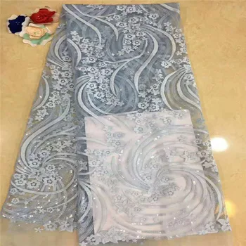 

2018 High Quality African Lace Fabric blue French Net Embroidery Tulle Lace Fabric For Nigerian Wedding Party Dress H1251