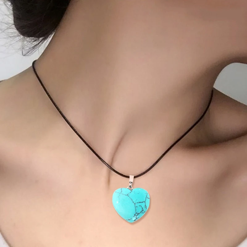 

Natural Crystal Stone Love Heart Necklaces & Pendant For Lover Pink Quartz White Crystal Healing Jewelry