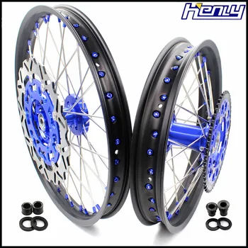 

21/18 Motorcycle Rim Enduro Spoked Wheels Set For SUZUKI DRZ400SM 2005-2018 Blue Nipple Front 310MM Oversize Disc Rims
