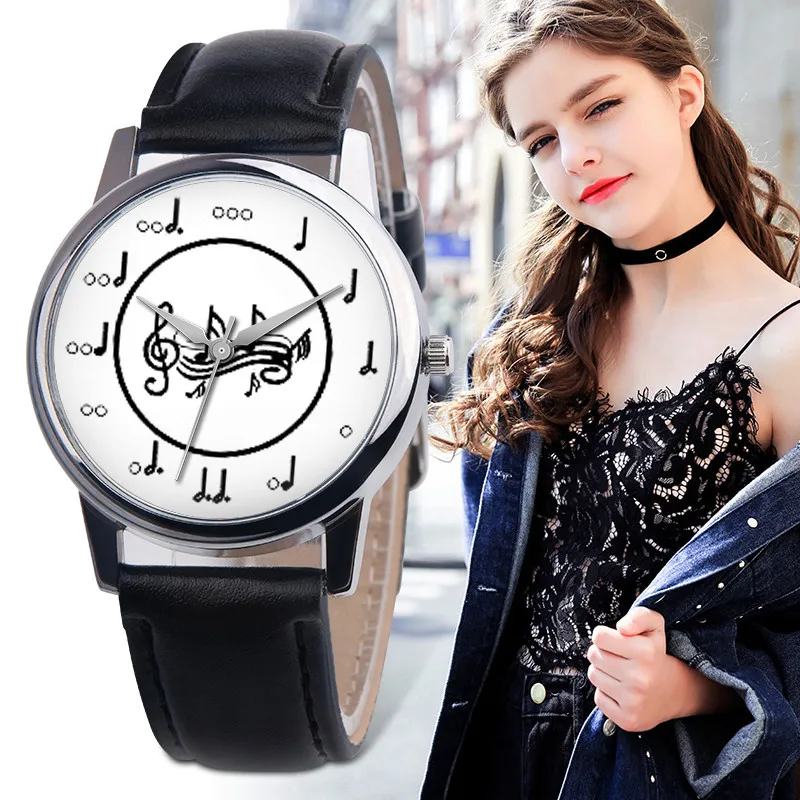 

Ladies Designer Watches Luxury Watch Women 2019 Fancy Unisex Musical Note Leather Band Analog Alloy Quartz Watch Clock