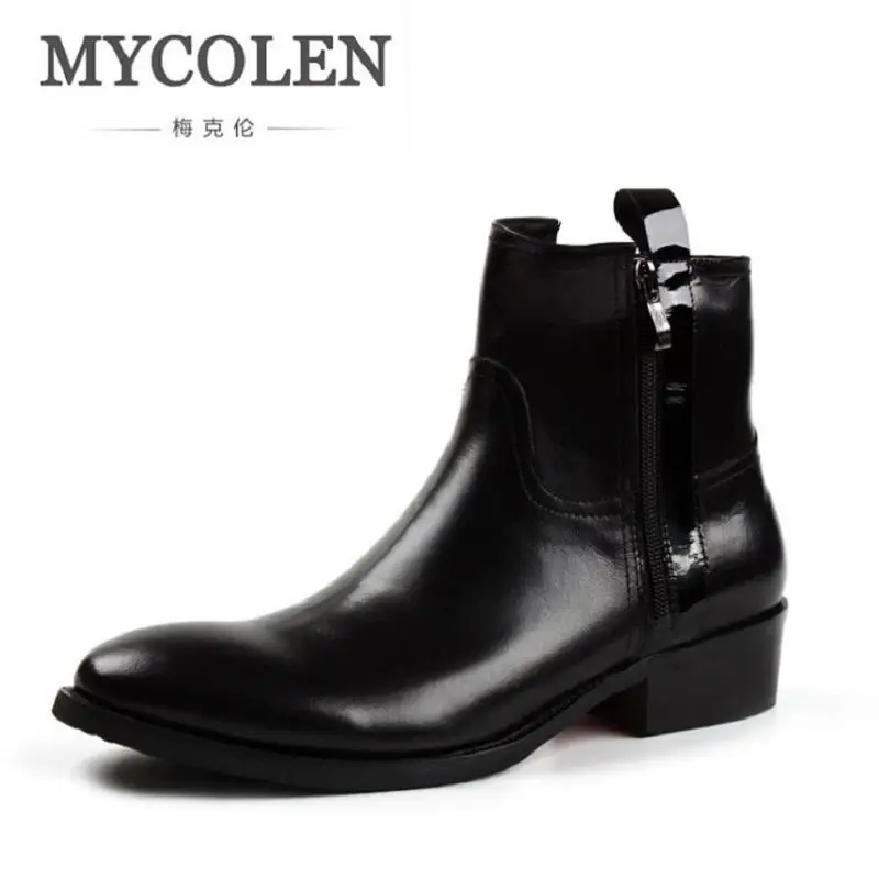 

MYCOLEN Black Men Leather Boots Winter Men Motorcycle Boots Zipper Soft Leather Men Ankle Boots Military Boots Men bota militar