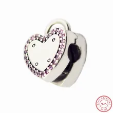Подарок на день Святого Валентина, серебро 925 пробы, замок, ваше обещание, зажим, бусины, Розовый CZ DIY Fit PANDORA Подвески для женщин, изготовление ювелирных изделий CL046