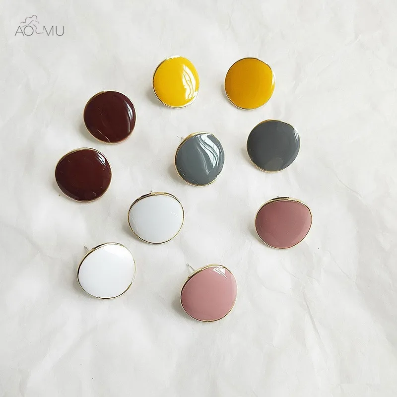 

AOMU Charm S925 Sterling Silver Pin Prevent Allergy Color Enamel Smooth Round Stud Earrings for Women Gifts Party Jewelry