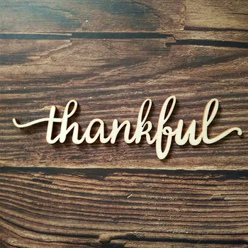 

10pcs Wooden Word Sign Thankful Sign Wood Word Home Decor Lowercase Script Font Home Wall Decor Laser Cut Wood Words, Wood Thank