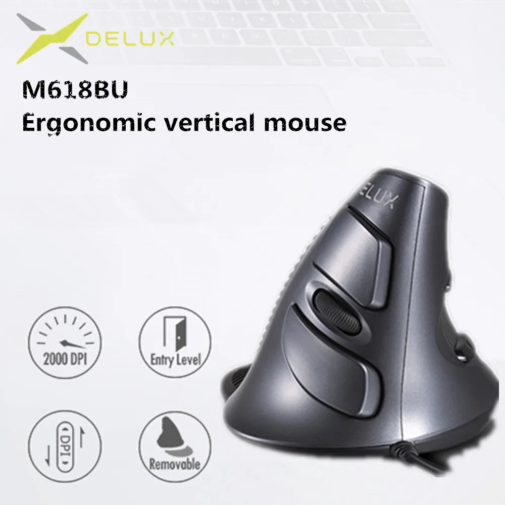 

Delux M618 BU Ergonomic Vertical Mouse 6 Buttons 800/1200/1600 DPI Optical Right Hand Mice with Wrist mat For PC Laptop