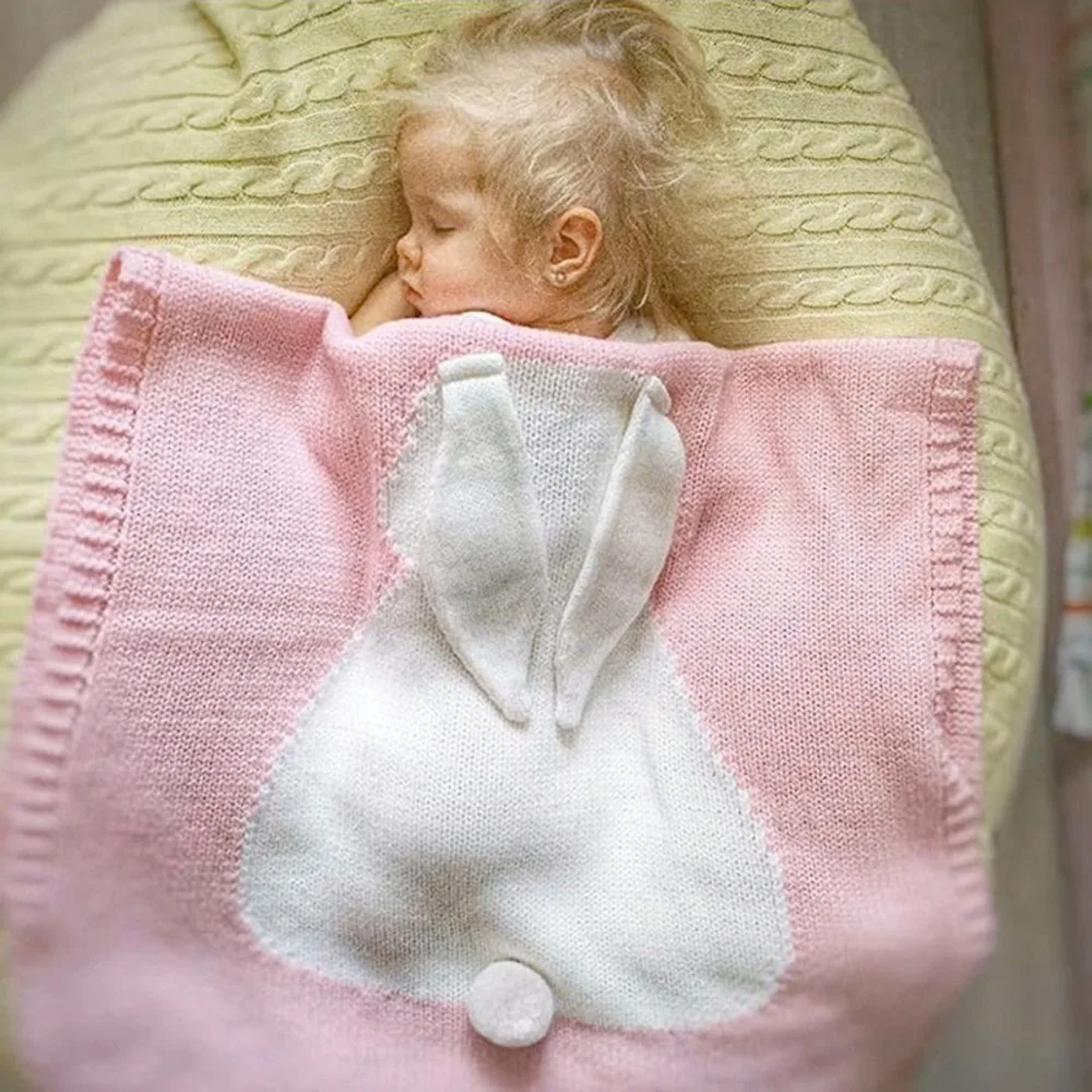 

Cartoon Knitted Rabbits Baby Blankets Newborn Boys Girls Bath Towel Play Mat Bunny Ear Sleeping Swaddle Cart Blanket Bedding Set
