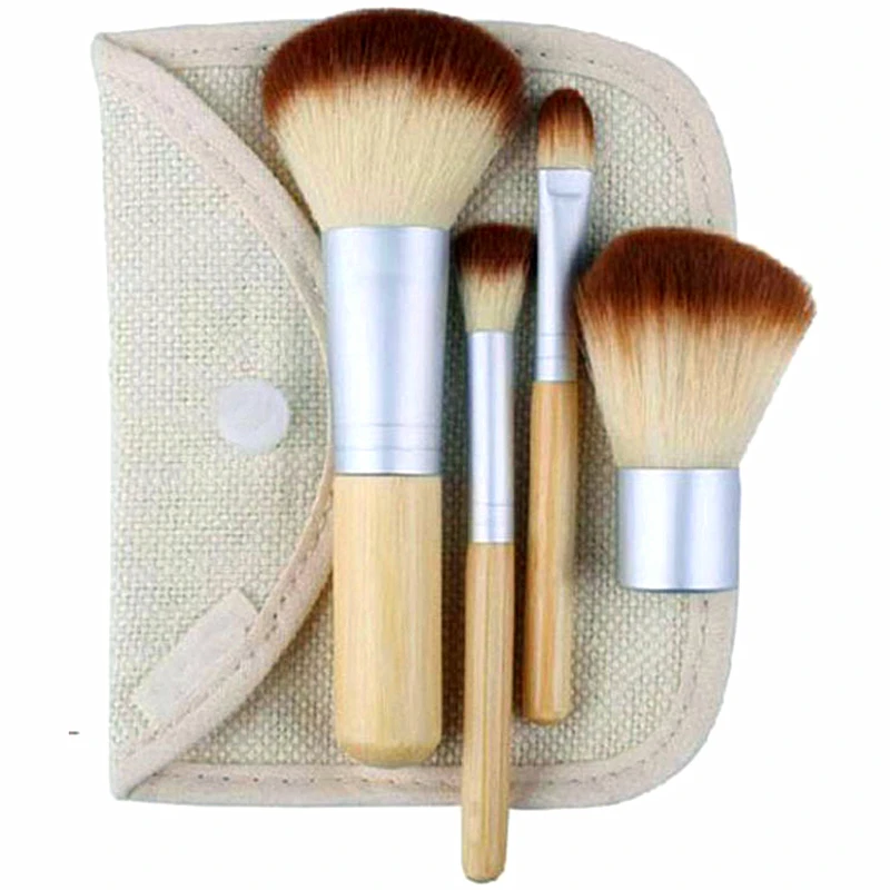 

4PCS/Bag Makeup Brush Set Eyeshadow Foundation Make Up Brushes Bamboo Handle Powder Concealer Brush with Cometic Bag