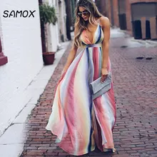 2019 New Summer Maxi Dress Fashion Women Backless Cross Strap Big Swing Dress Striped Dress 2019 New Summer Maxi Dress Fashion Women Backless Cross Strap Big Swing Dress Striped Dress
