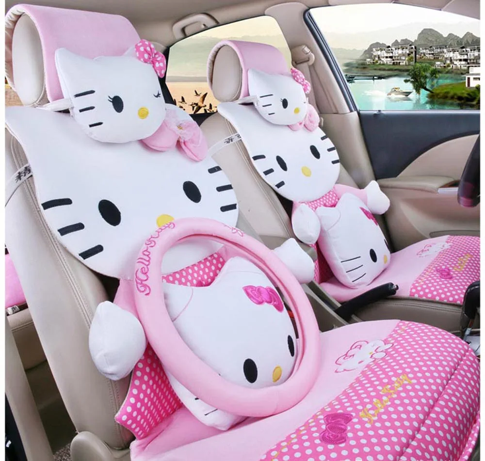 14pcs Hello Kitty Car Seat Covers Cartoon Universal Car Seat Covers for