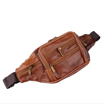 

Vintage men's waist bag classic PU leather solid color belt bag portable travel purse chest bag