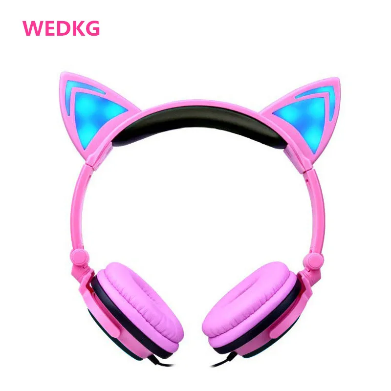 Wedkg кошачьими ушками наушники с светодиодный свет милый кот уха игровая