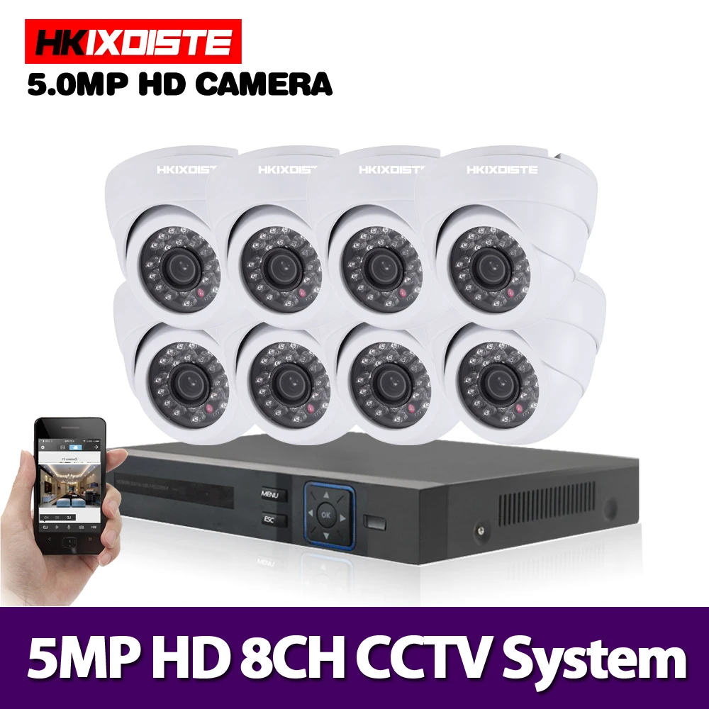  HKIXDISTE 8CH 5MP Ultra HD CCTV Camera System 5 IN 1 H.265+ DVR And 8PCS 5MP AHD indoor White Home  - 33061362768