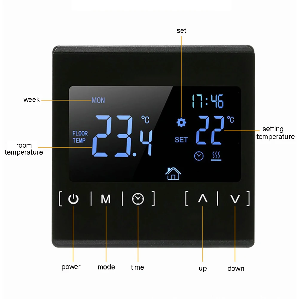 Термостат для теплого пола с ЖК-экраном и сенсорным AC85-240V