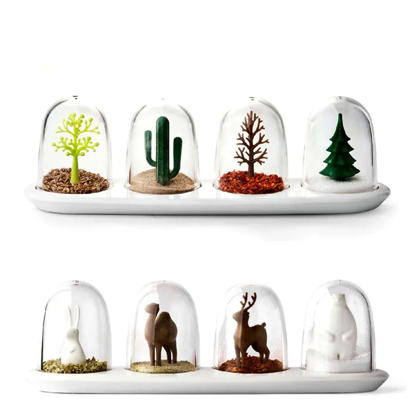 

1 set (4 in 1) Children toys Four Seasons Spice Seasoning Salt Pepper Shaker Jar plants animals seasoning bottles Free Shipping