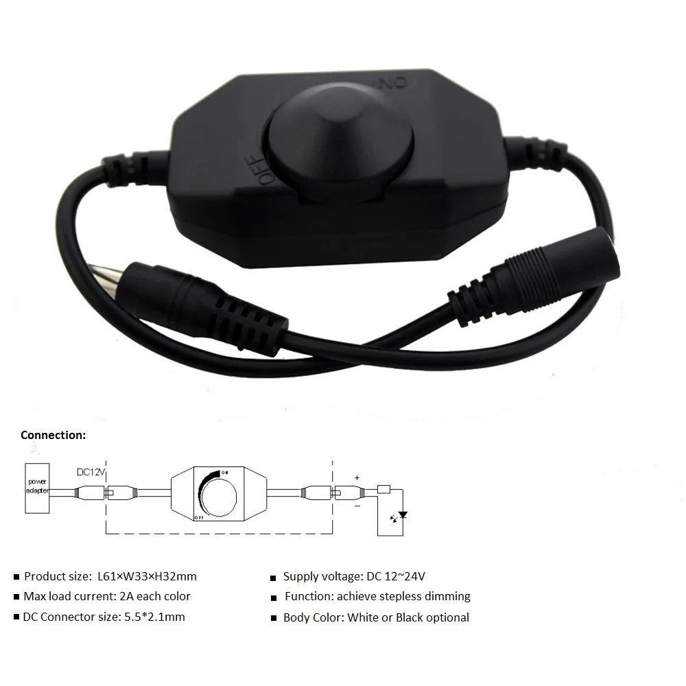 DC 12V LED Dimmer 2A 24W Knob LED Dimmer Brightness Dimming Switch ON OFF for Single Color 2835 5050 COB Strip Light,led dimmer switch,smart dimmer switch,led dimmer controller,lamp dimmer