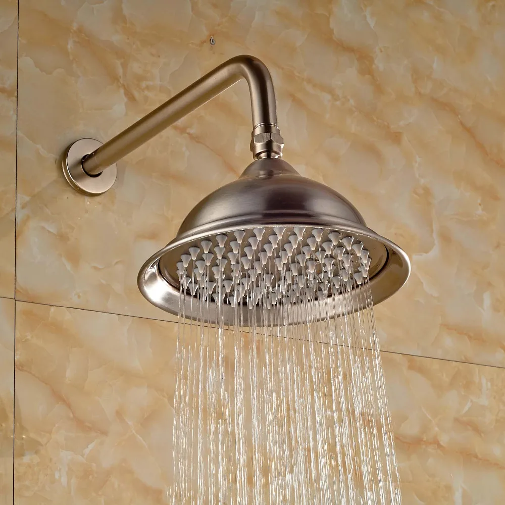 Wall Mounted Shower Arm Brushed Nickel Round 8" Shower Head Top Shower