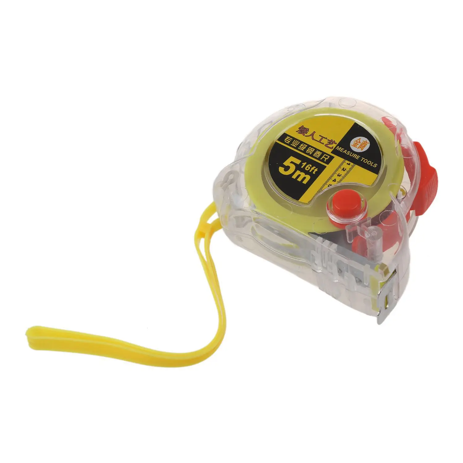 Plastic Housing Self Retract Measure Tape Rule 5M Yellow Orange Clear