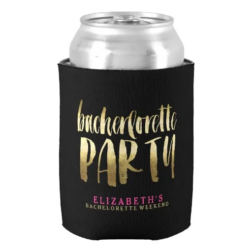Unique GOLD BACHERLOTTE PARTY CAN COOLER Neoprene Custom Beer Can