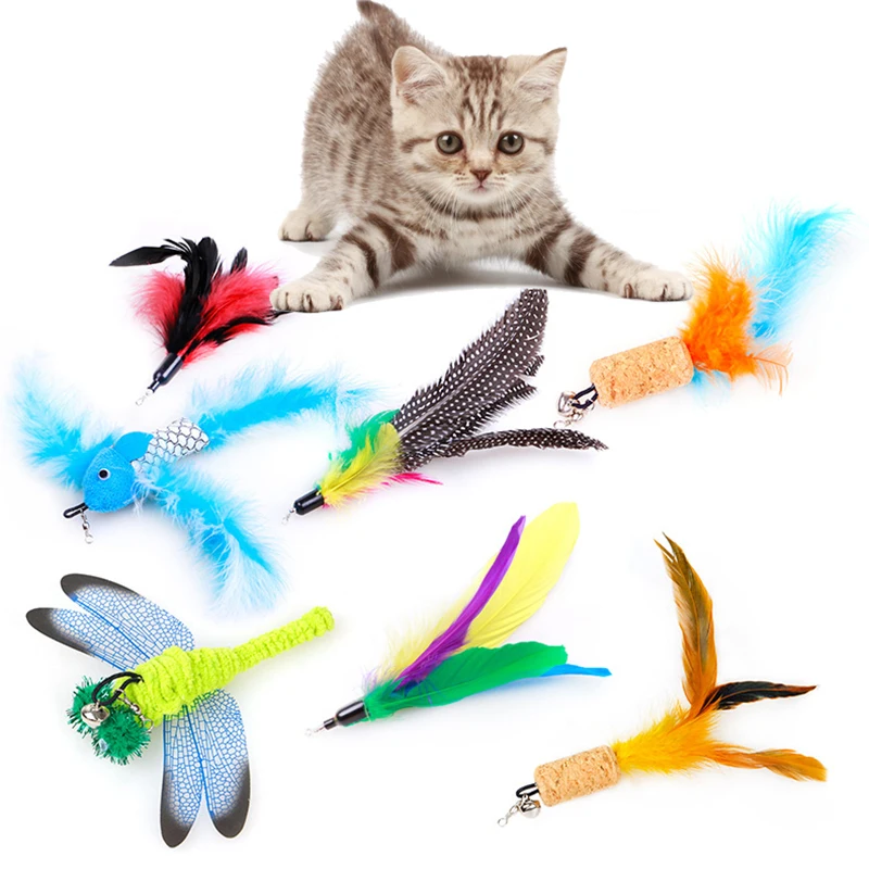

1PC Pet Cat Feather Toy Refills Cat Teaser Wand Stick Replacement Pet Cat Catcher Teaser Stick Cat Pole Toy Replacement Feathers