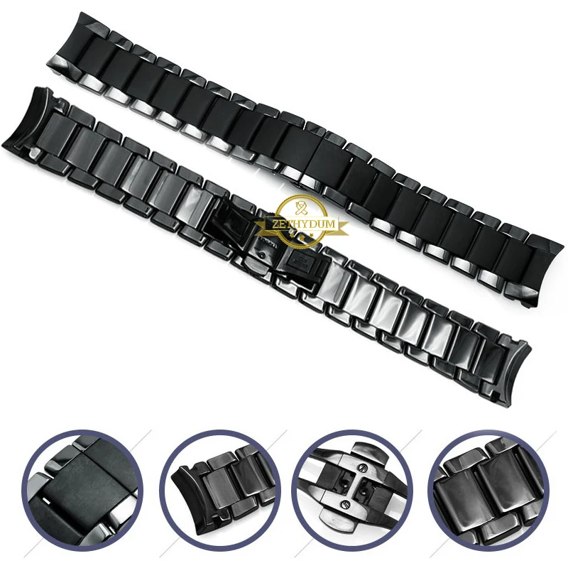 Керамический ремешок для часов матовый ремешок для часов черный браслет наручные часы ремешок 22 24 мм Бабочка Пряжка Чехол для часов ремень для AR1451 AR1452