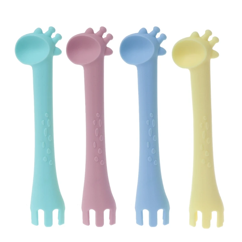 

Giraffe Baby Teether BPA Free Chewable Silicone Teether Baby Training Spoon Fork