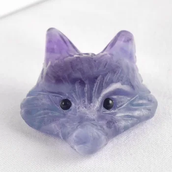 

1.3inch Fluorite Fox head figurine craved craft healing quartz stones and crystal Pendant mini animal status for kids Home Decor