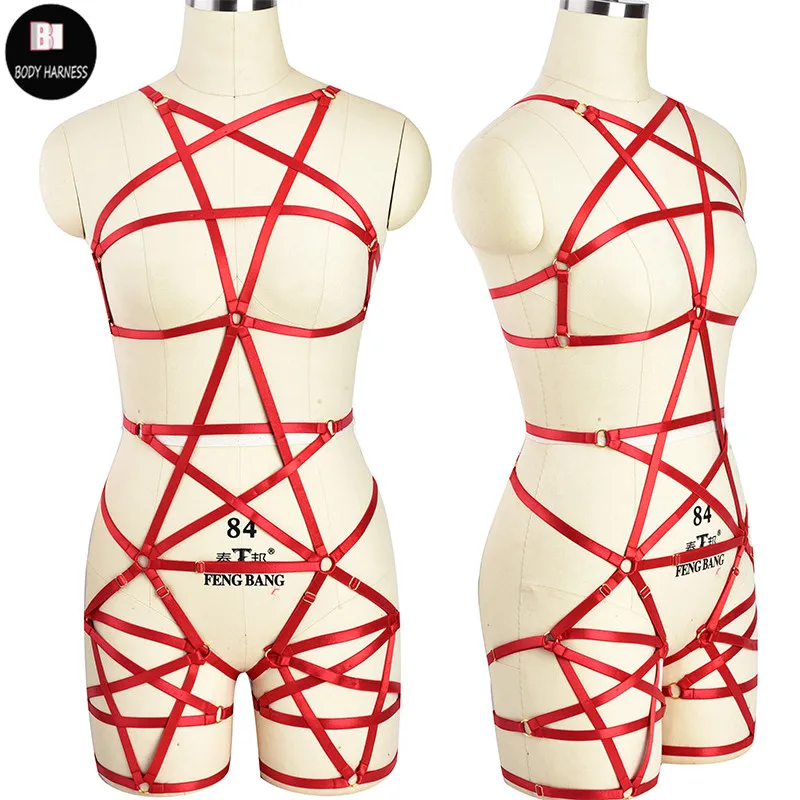 Goth Pentagram Body Harness Set Punk Pole Dance Harness Bra Rave Pentagram Leg Garter Belt Bondage Sexy Lingerie Body Cage Goth Pentagram Body Harness Set Punk Pole Dance Harness Bra Rave Pentagram Leg Garter Belt Bondage Sexy Lingerie Body Cage