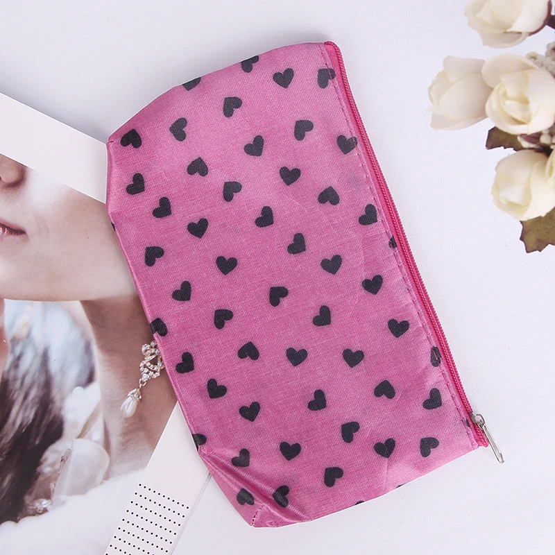 1 PC Heart Print Pencil Pen Canvas Case Cosmetic Makeup Tool Bag Storage Pouch Purse Lace Pen Bag