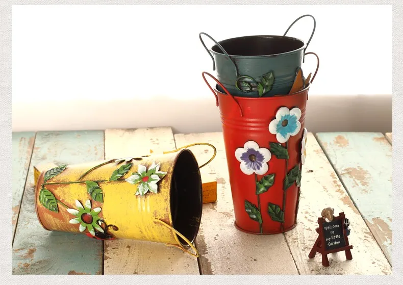 home decoration vase Three-dimensional applique metal vase bucket rustic flower barrels for decoration flower modern classic (8)