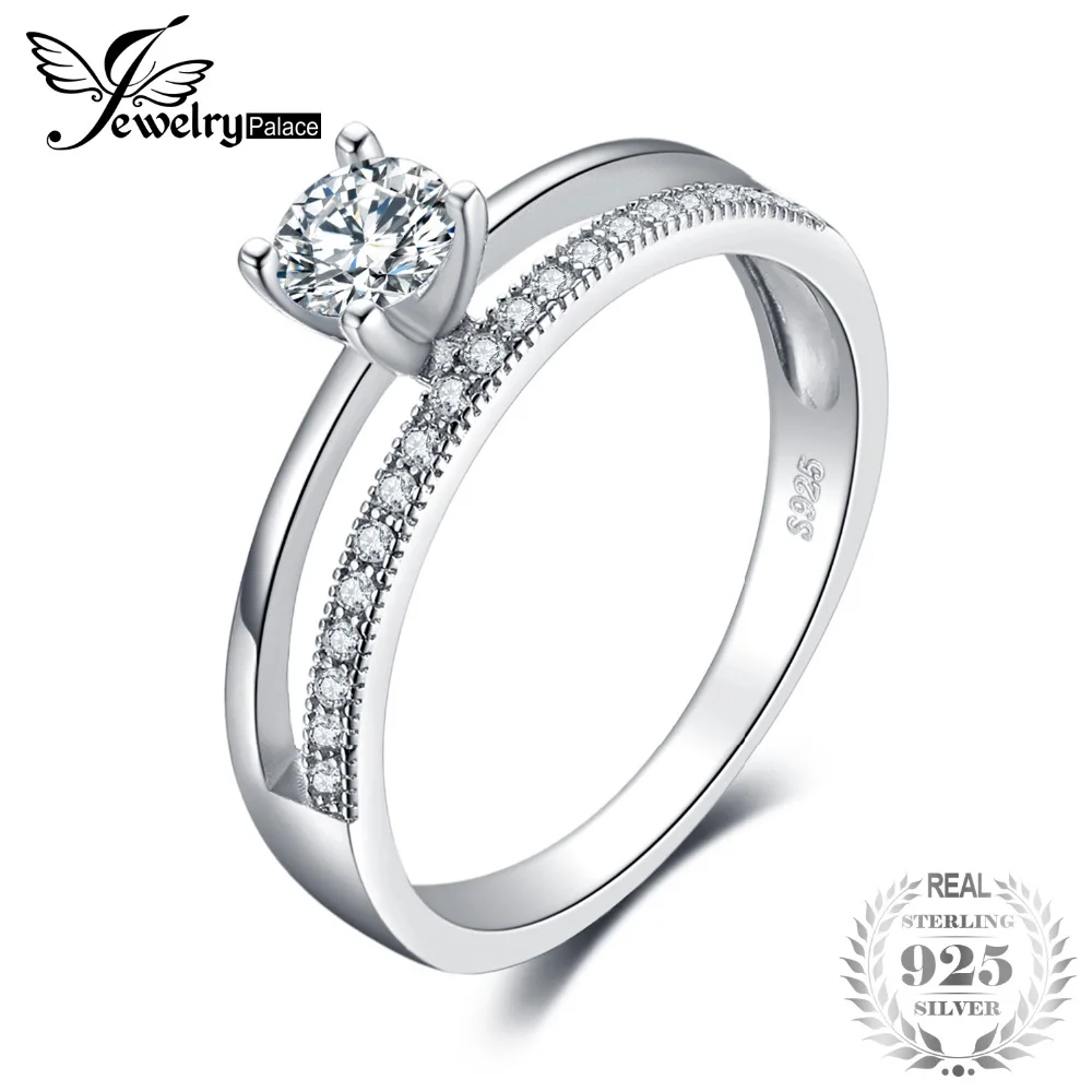 

JewelryPalace 0.6ct Anniversary Wedding Band Engagement Ring Set Guard Enhancer 925 Sterling Silver Jewelry