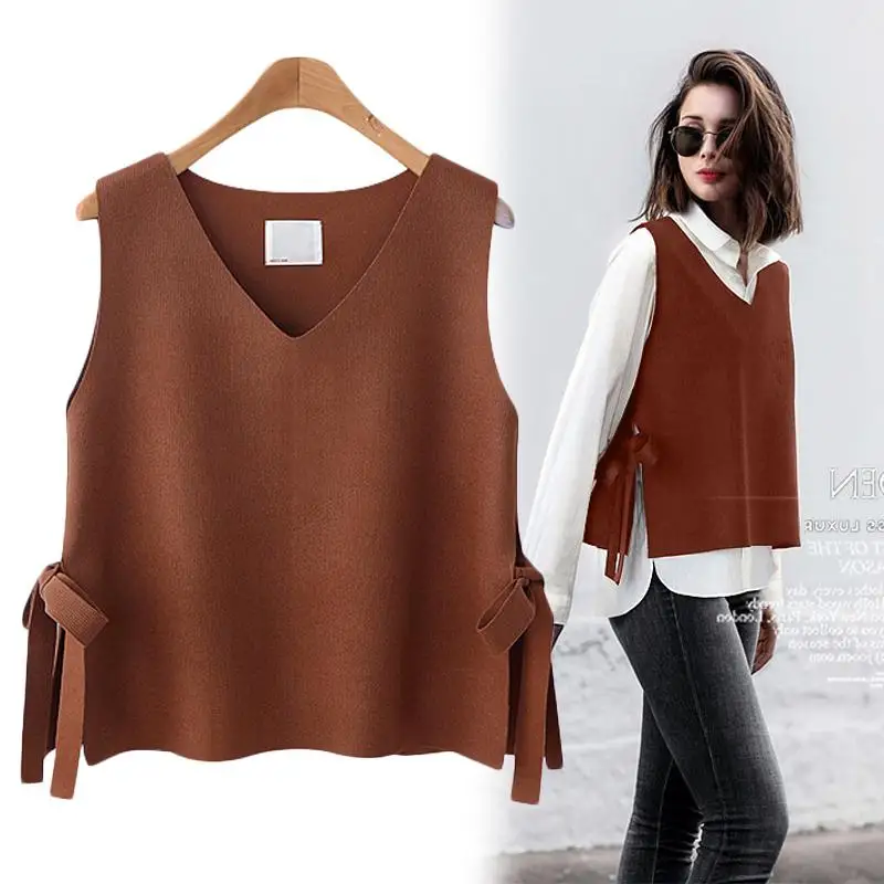 women vest spring and autumn short women's vest Korean version of the wool vest women's belt with knit wild wear Cashmere vest