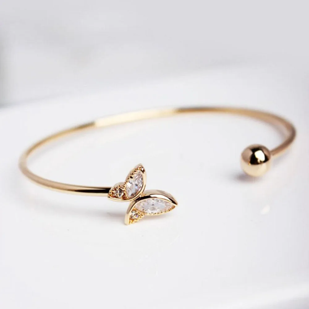 

Elegant Women Gold Open Bangle Fashion High Quality Crystal Butterfly Bangle Bracelet Wedding Party Accessories Hot Gift