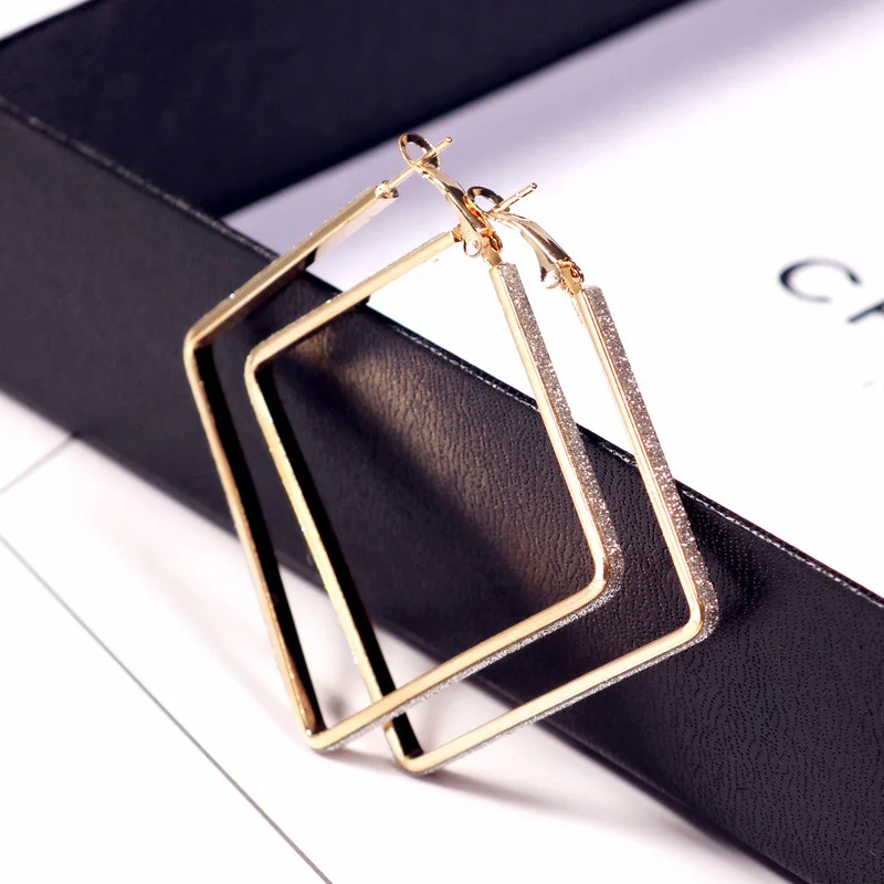 

New Punk Gold Silver Color Geometry Hollow Square Hoop Earrings Vintage Metal Shining Crystal Pendientes Mujer Earrings Women