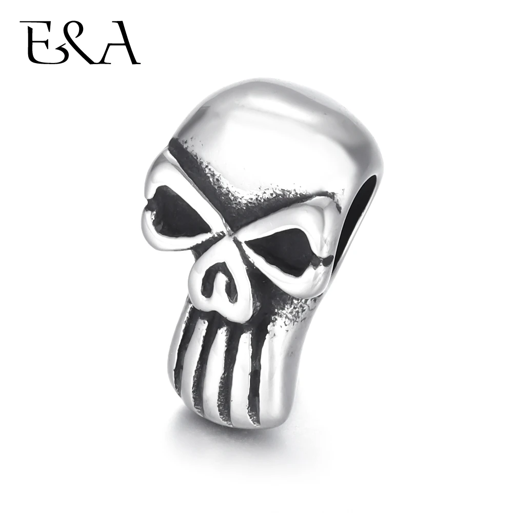 4Pcs Stainless Steel Beads Skull Spacer Large Hole 6mm Slide Charm Pendant DIY Men Bracelet Making Supplies Handmade Jewelry Findingsdings