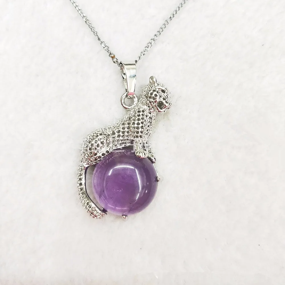 

Druzy Trendy Natural Tiger Eye Stone Lapis Lazuli Round Bead Cute Leopard Pendant Necklace for Men and Women Fine Jewelry