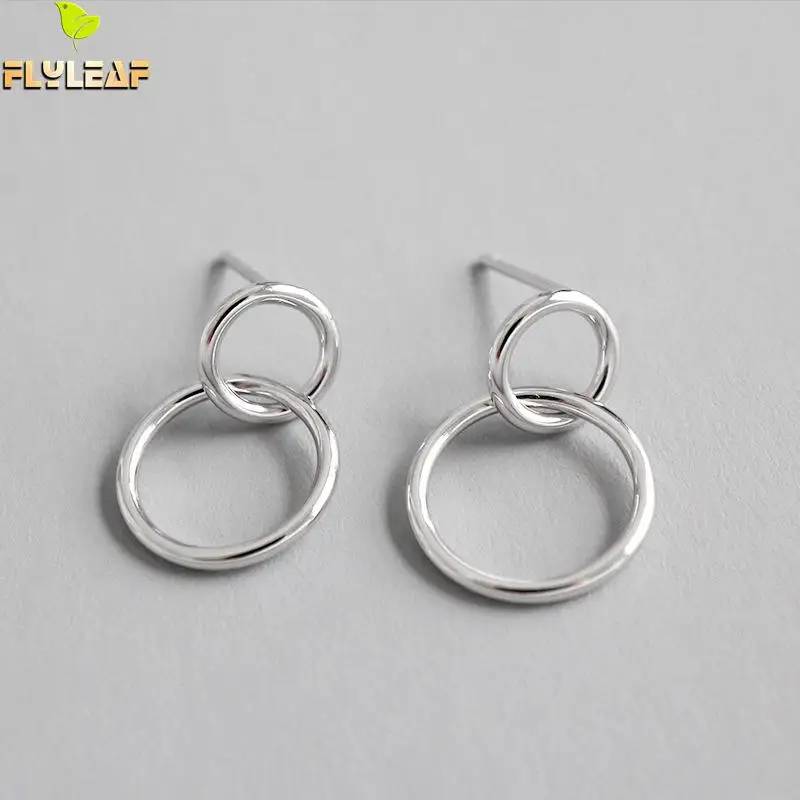 

Flyleaf 925 Sterling Silver Earrings For Women Double Circle Femme Personality Simple Dangle Drop Earings Fashion Jewelry Party