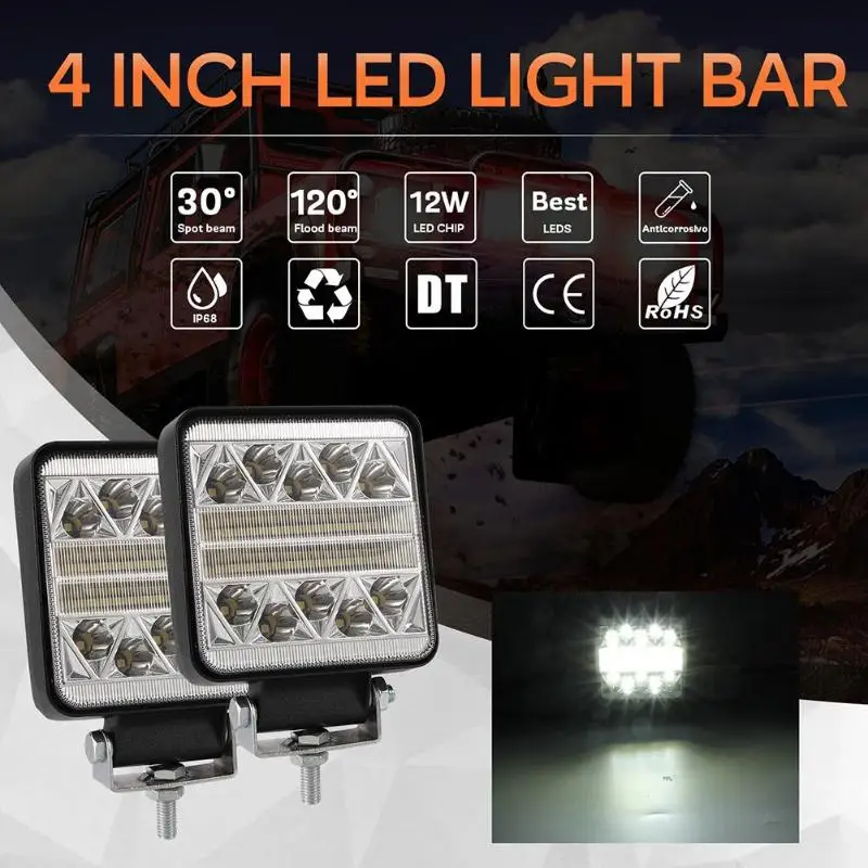 

102W 4 inch Square Strobe Flashing LED Work Light Bar Offroad Driving Fog Lamp for Truck SUV ATV