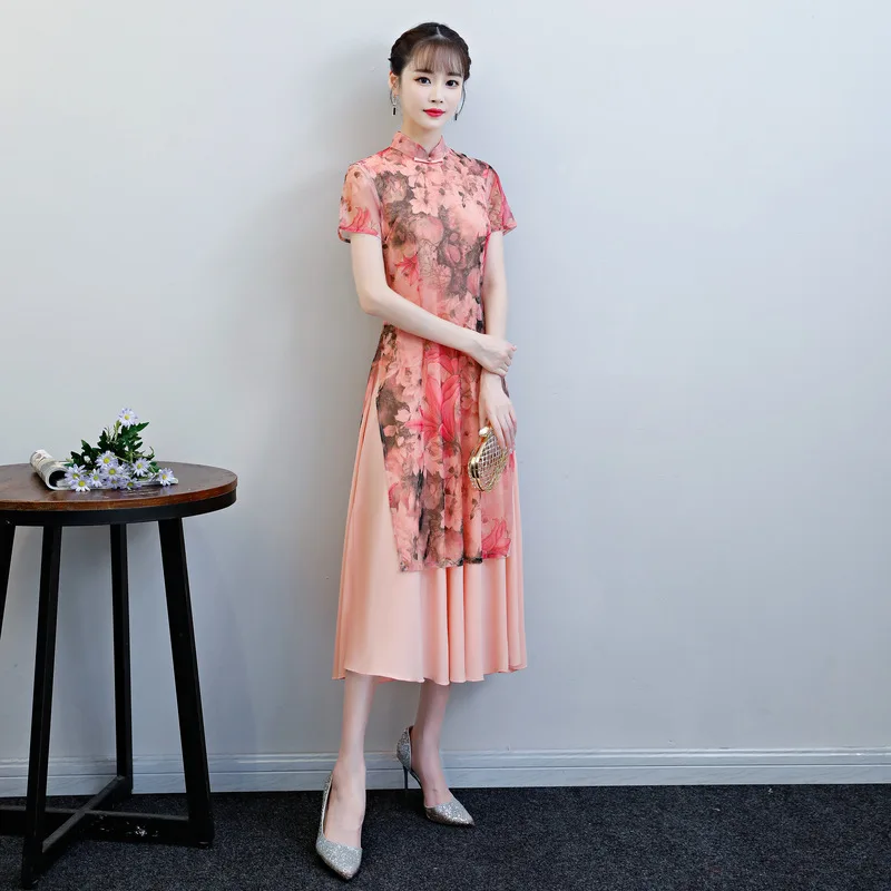 Сексуальный тонкий Улучшенный чёнсам женский Принт Qipao Новый китайский классический платье вышивка вьетнамский аозай тонкий Vestidos M-3XL