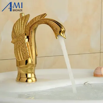 

8" Golden Polished Swan Faucets Bathroom Basin Faucet Mixer Tap 9001G